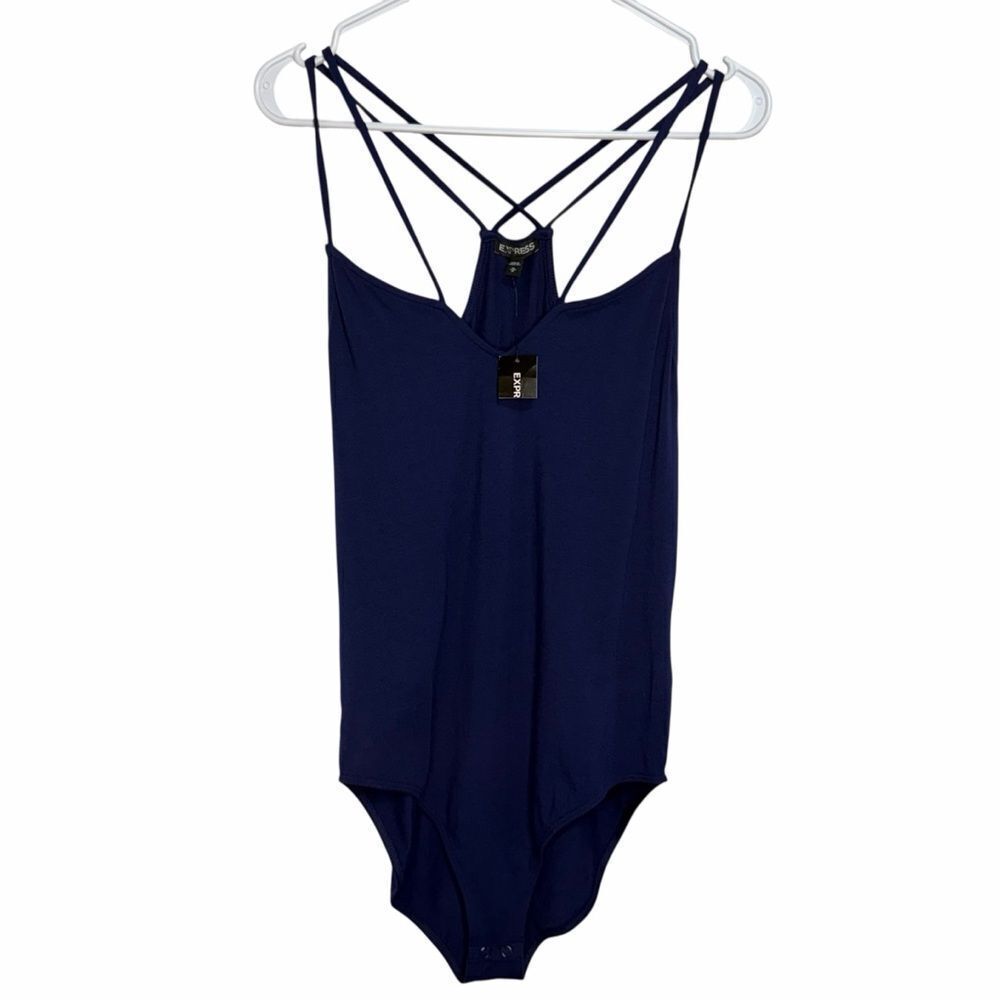 NWT Express Cross Strap Tank Top Bodysuit size Medium Royal Blue Cotton Modal